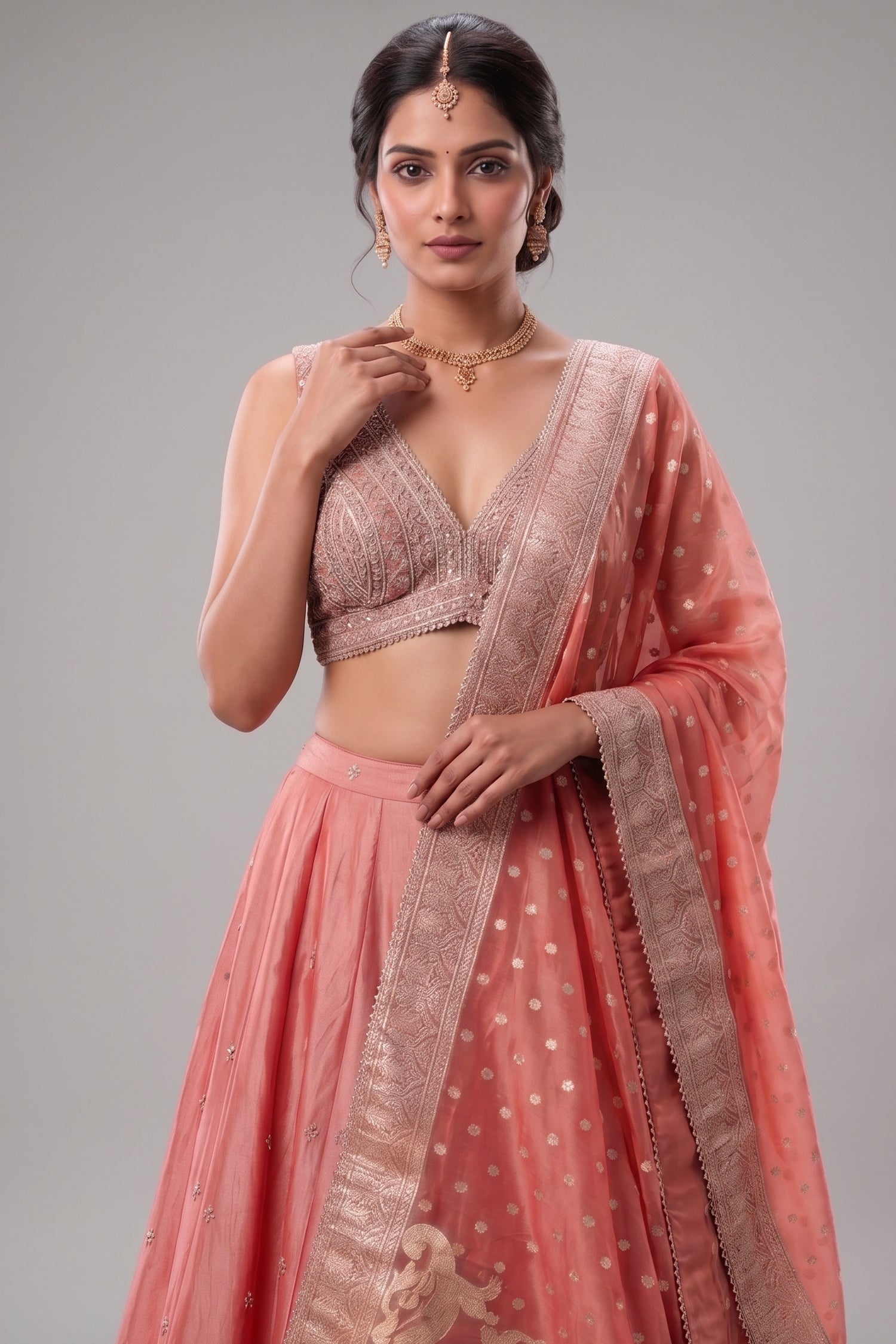 Pink Tissue Sequin Embroidered Lehenga Secondary image