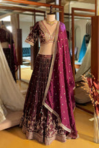 Wine Purple Tissue Woven Lehenga with Embroidery Work