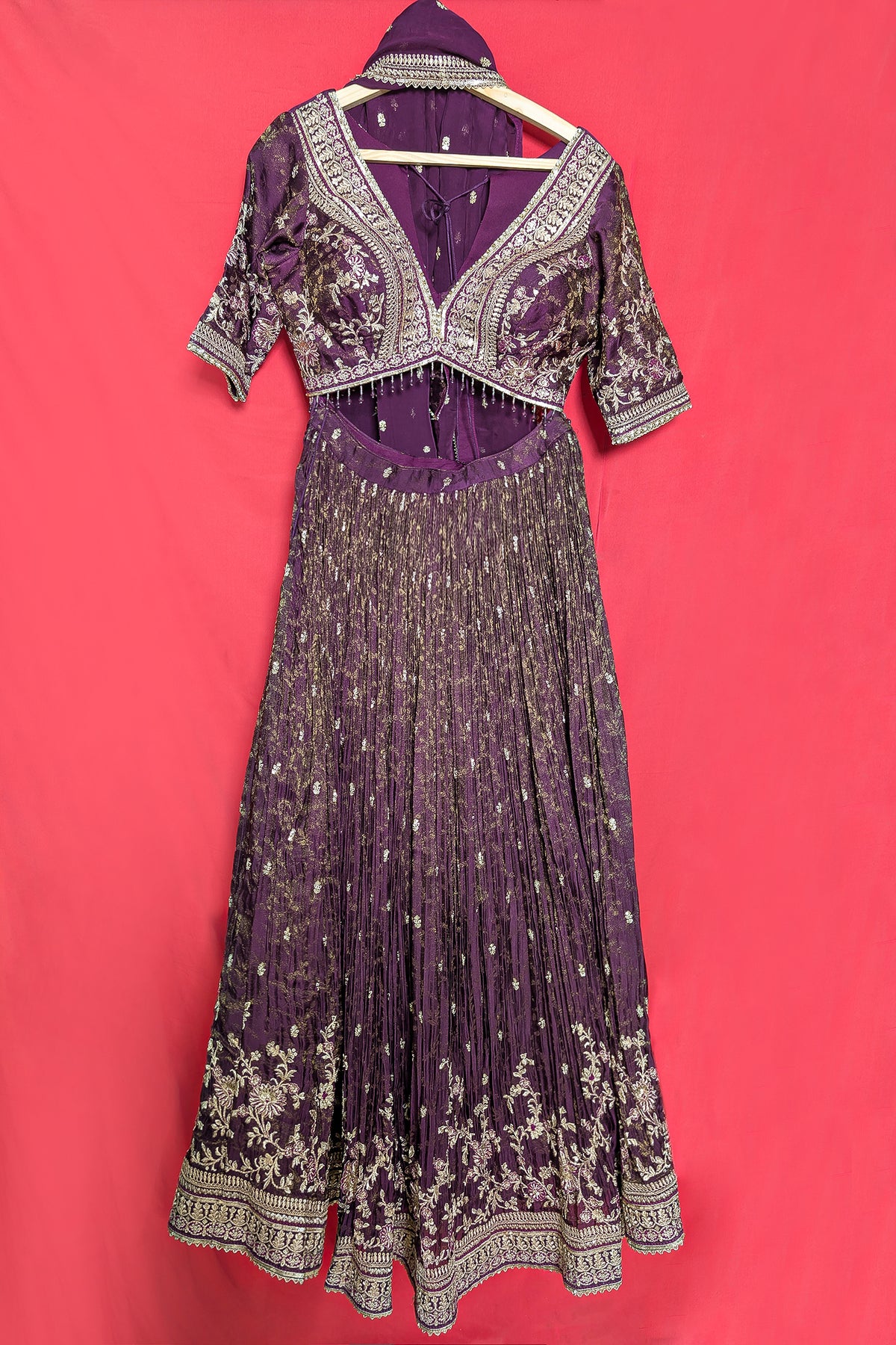 Wine Purple Tissue Woven Lehenga with Embroidery Work