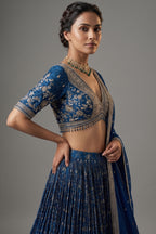 Blue Tissue Woven Lehenga with Embroidery Work