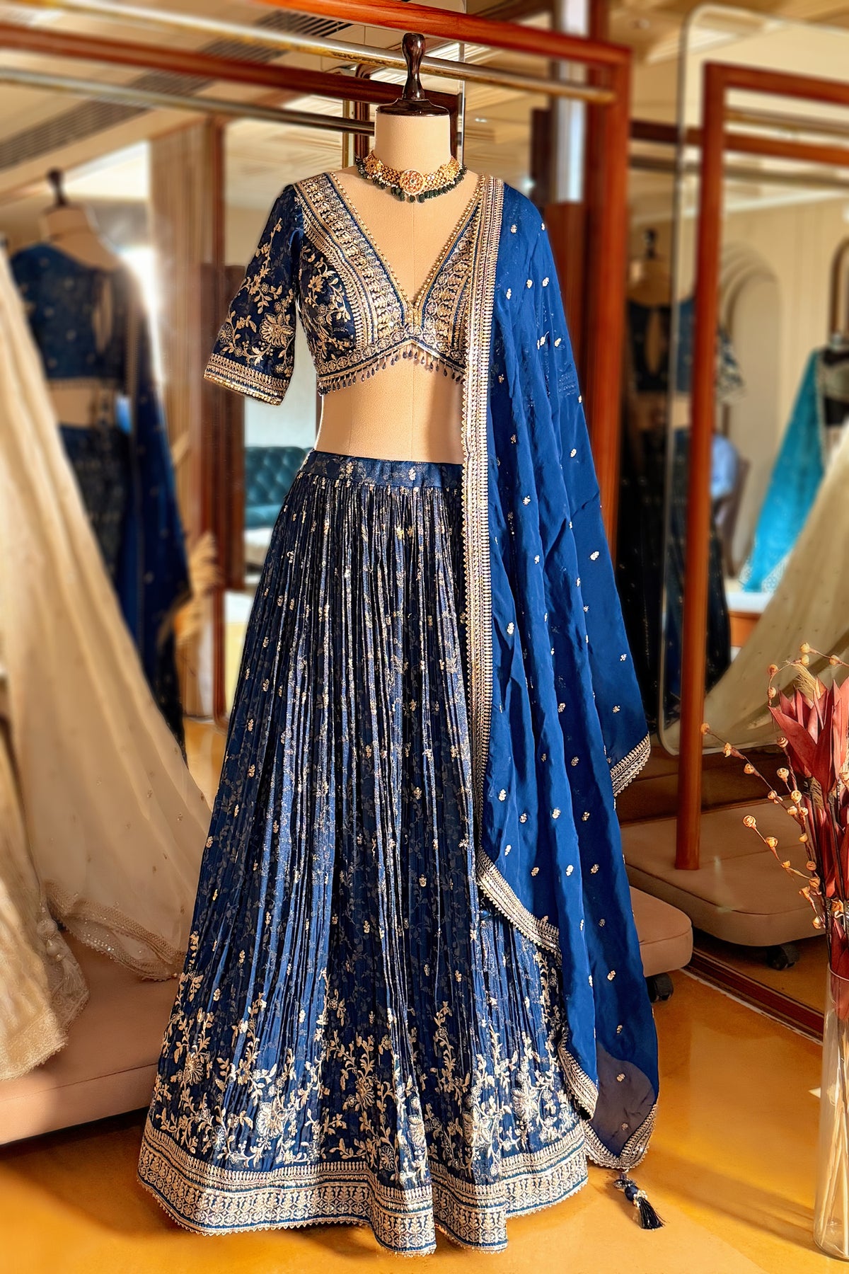 Blue Tissue Woven Lehenga with Embroidery Work