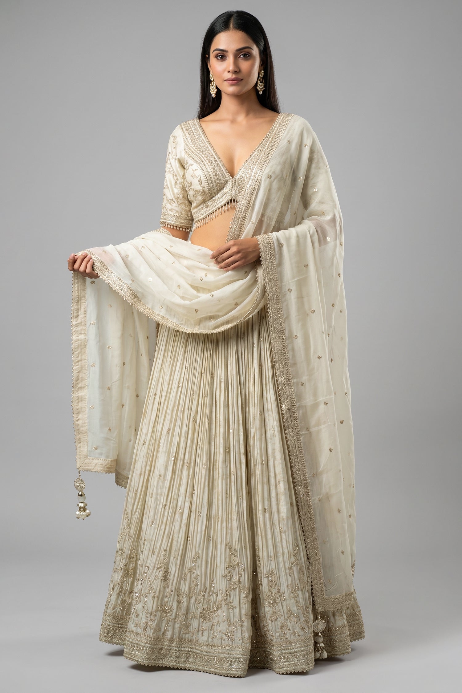Cream Tissue Woven Lehenga with Embroidery Work Main image