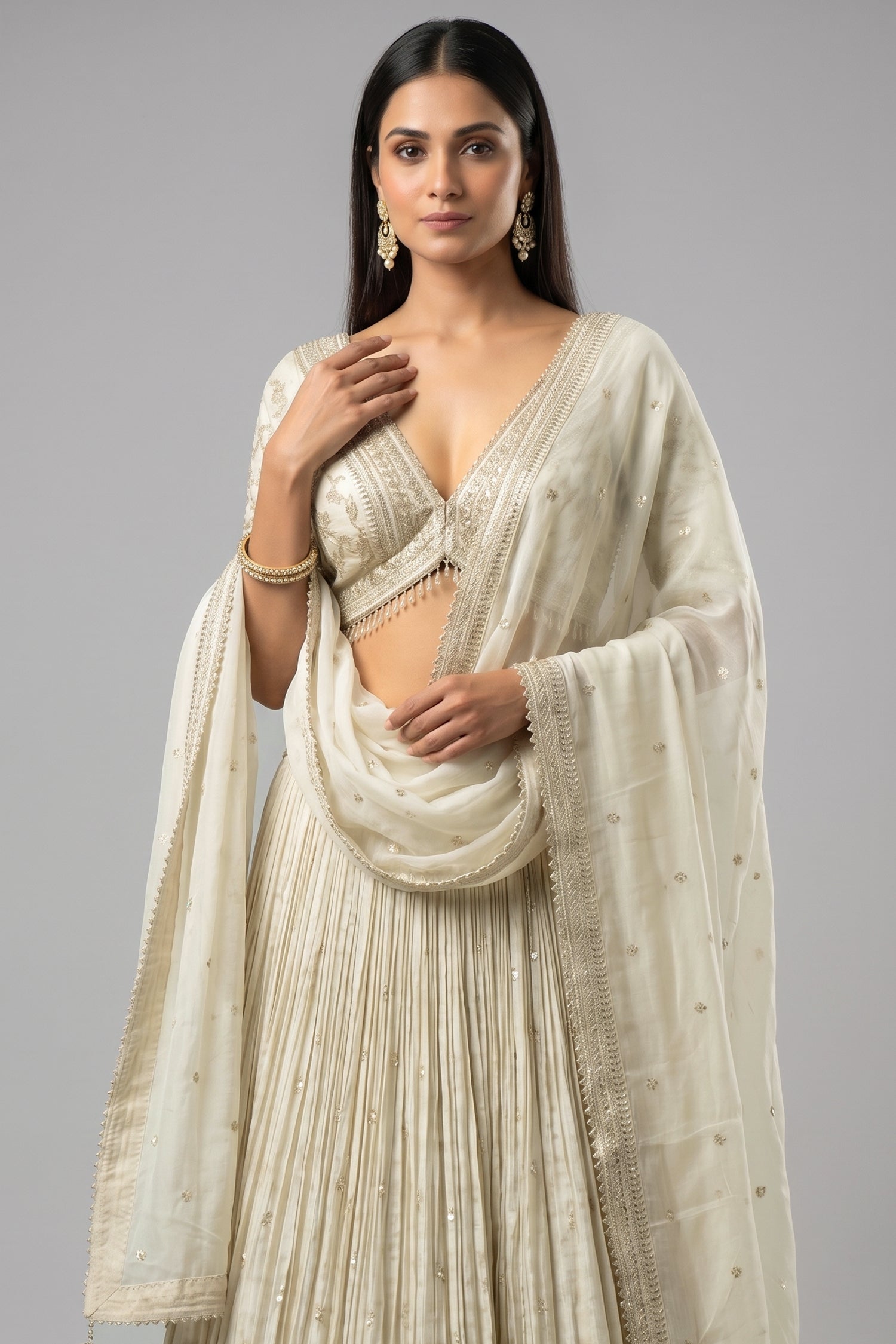 Cream Tissue Woven Lehenga with Embroidery Work Secondary image