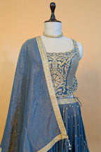 Blue Tissue Sequin Embroidered Lehenga