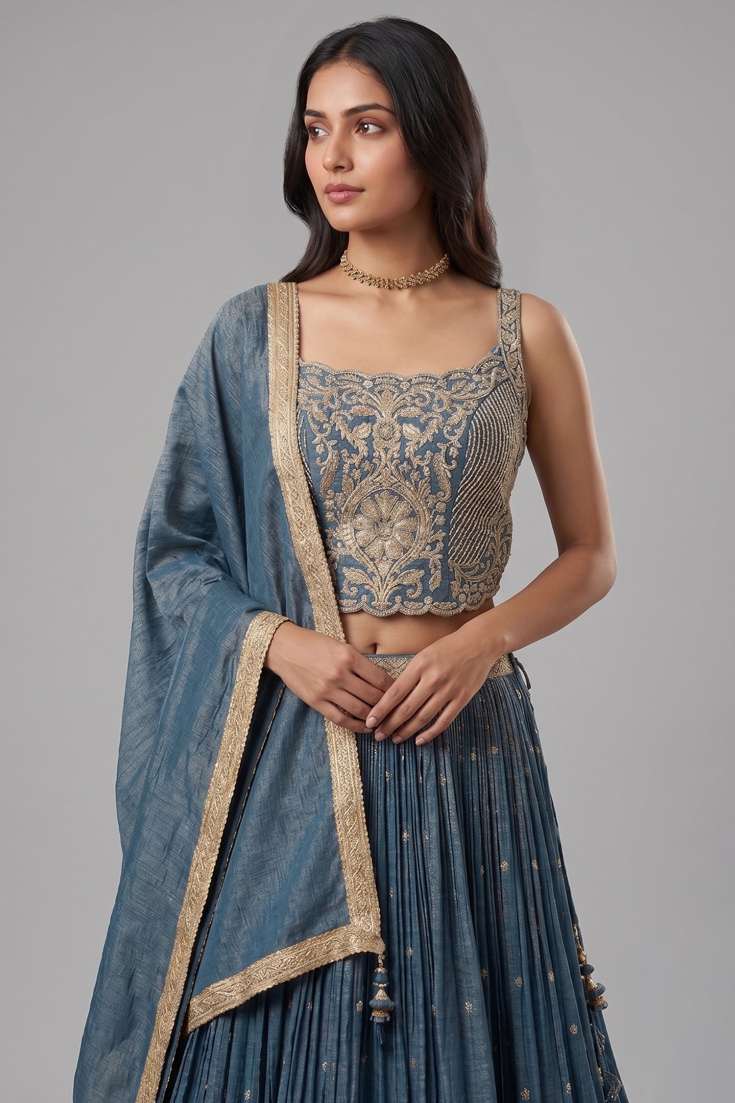 Blue Tissue Sequin Embroidered Lehenga Secondary image