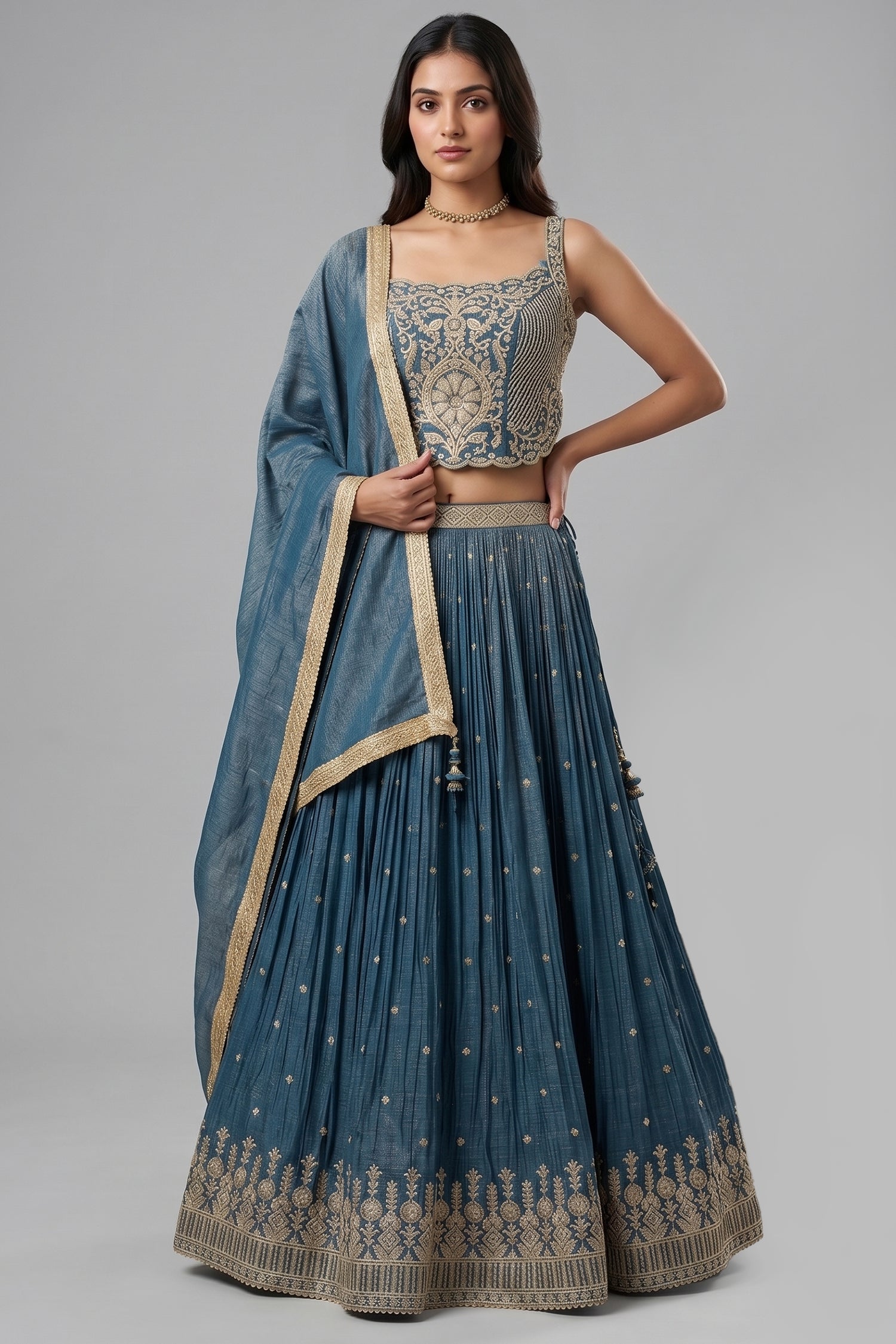 Blue Tissue Sequin Embroidered Lehenga Main image