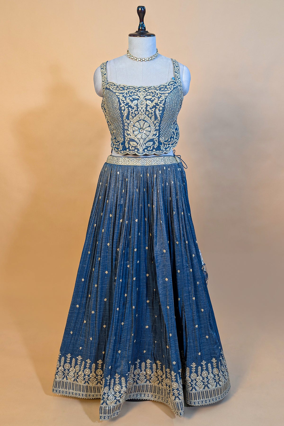 Blue Tissue Sequin Embroidered Lehenga