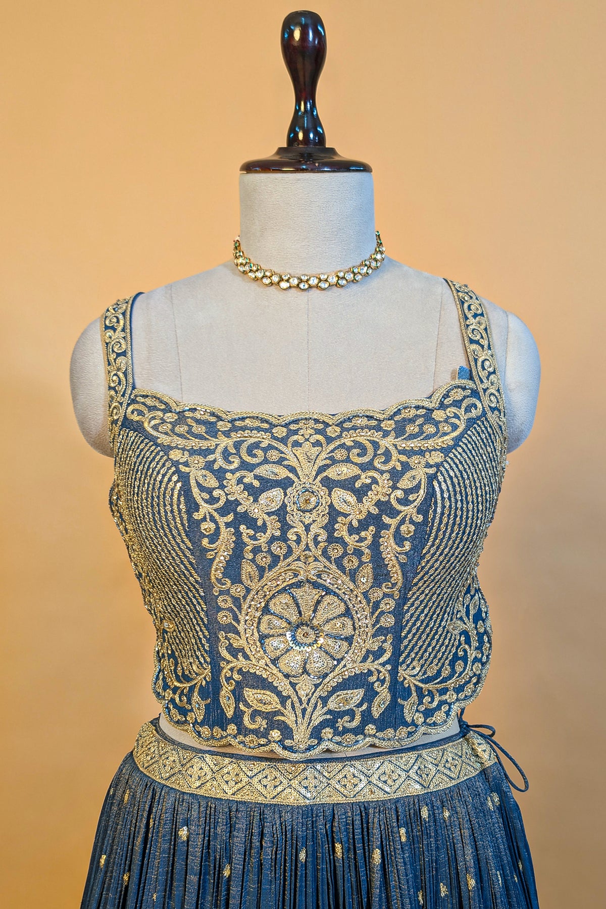 Blue Tissue Sequin Embroidered Lehenga