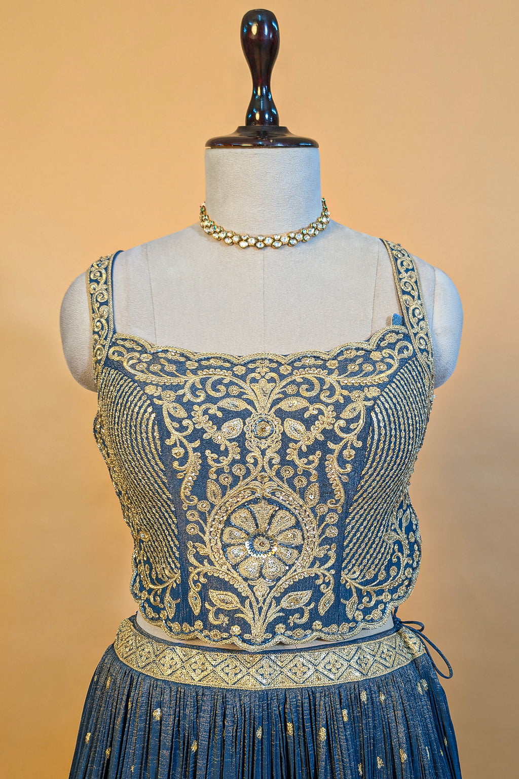 Blue Tissue Sequin Embroidered Lehenga