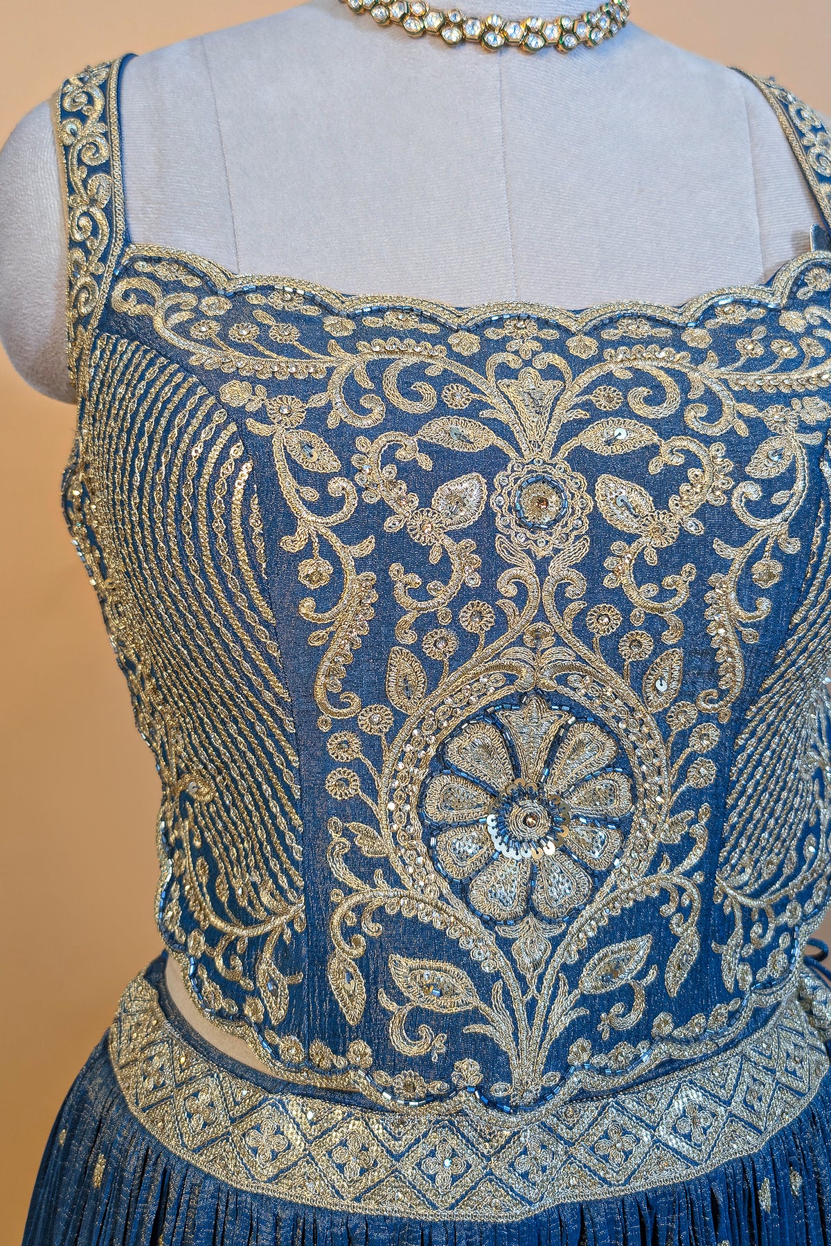 Blue Tissue Sequin Embroidered Lehenga