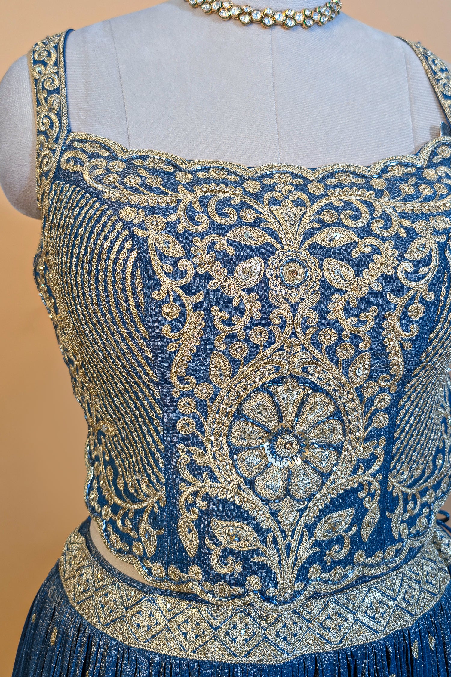 Blue Tissue Sequin Embroidered Lehenga