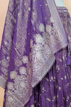 Purple Tissue Silk Woven Lehenga with Mirror Embroidered Cut Out Blouse