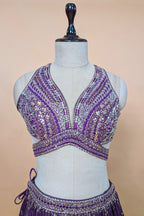Purple Tissue Silk Woven Lehenga with Mirror Embroidered Cut Out Blouse