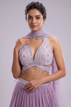 Lilac Chinon Chiffon Silk Lehenga with Embroidery