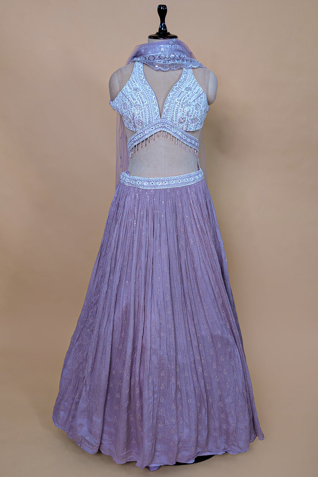 Lilac Chinon Chiffon Silk Lehenga with Embroidery