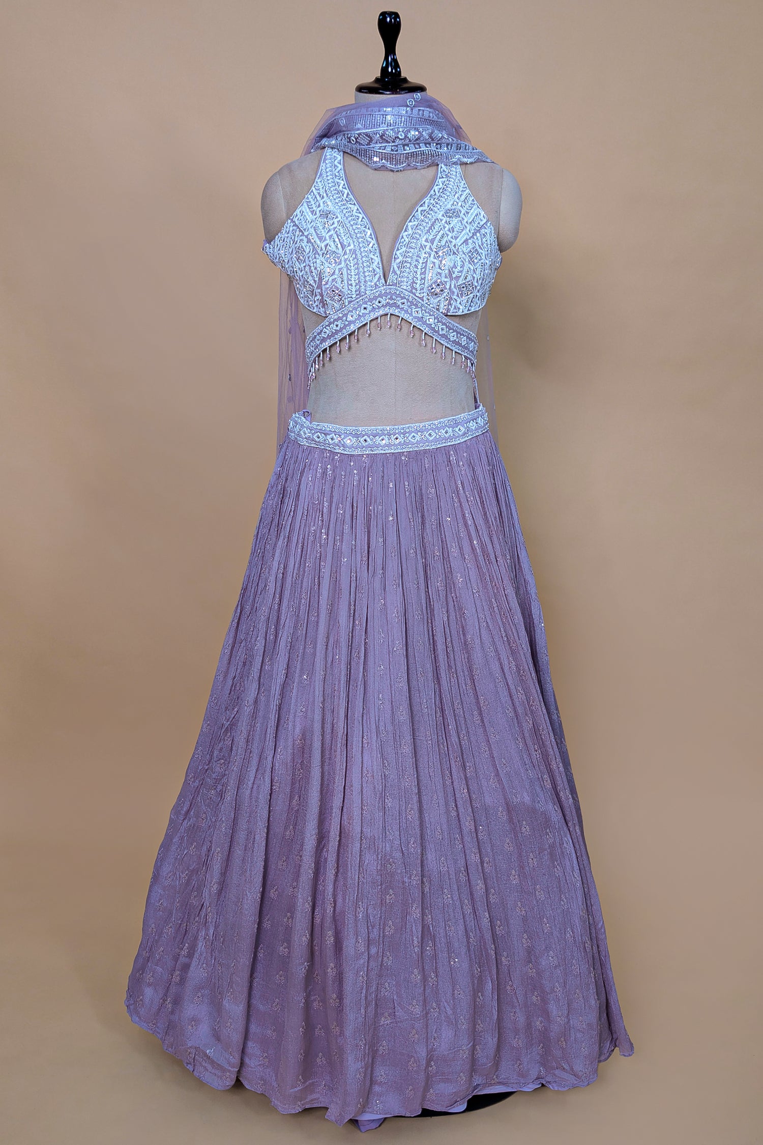 Lilac Chinon Chiffon Silk Lehenga with Embroidery