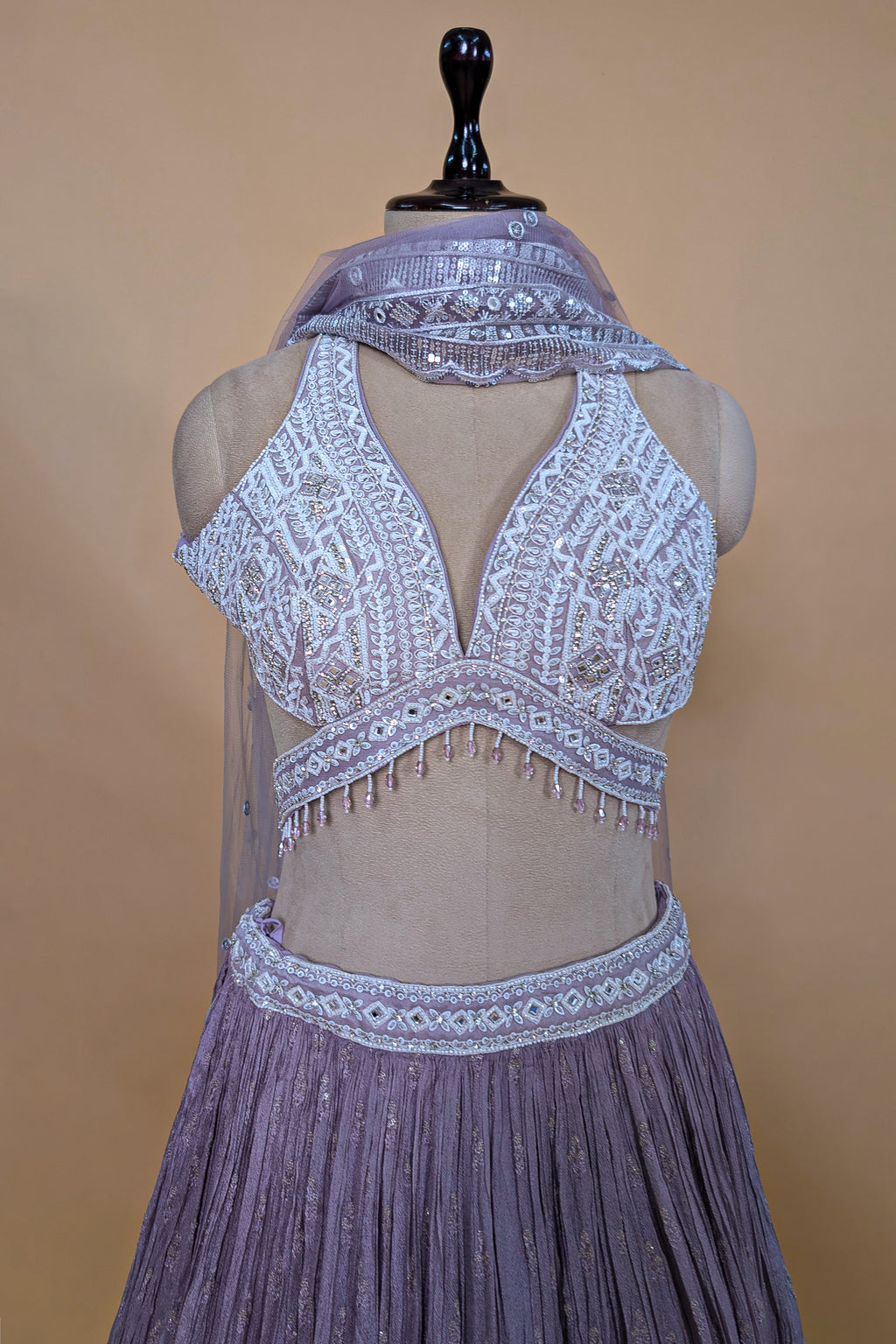 Lilac Chinon Chiffon Silk Lehenga with Embroidery