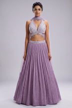 Lilac Chinon Chiffon Silk Lehenga with Embroidery
