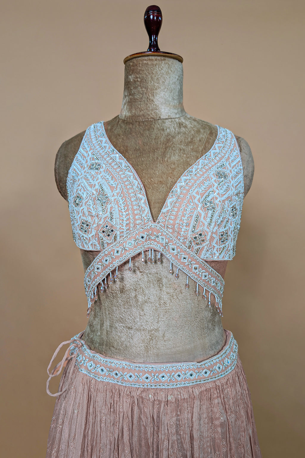 Dusty Peach Chinon Chiffon Silk Lehenga with Embroidery