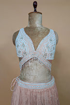 Dusty Peach Chinon Chiffon Silk Lehenga with Embroidery