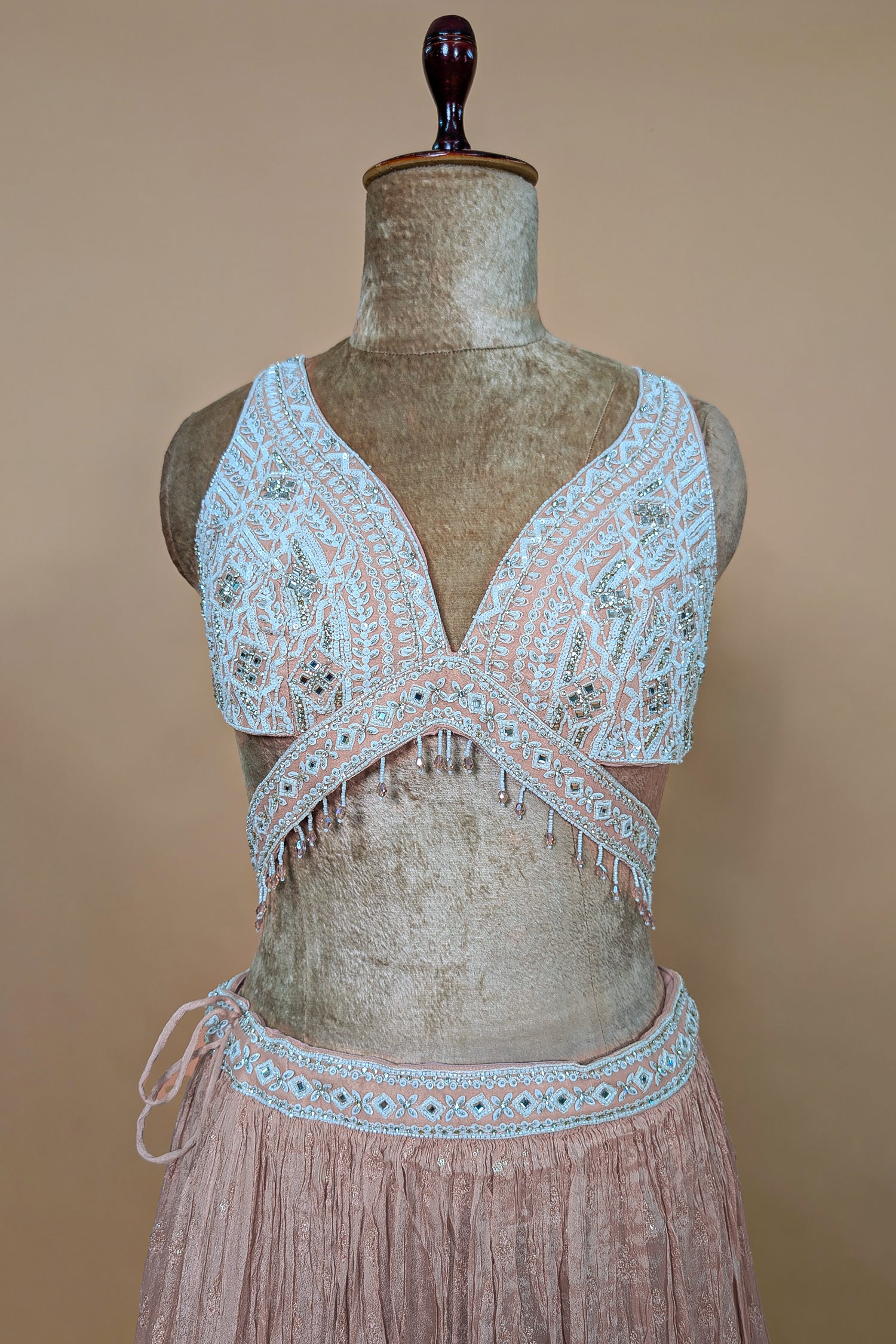 Dusty Peach Chinon Chiffon Silk Lehenga with Embroidery