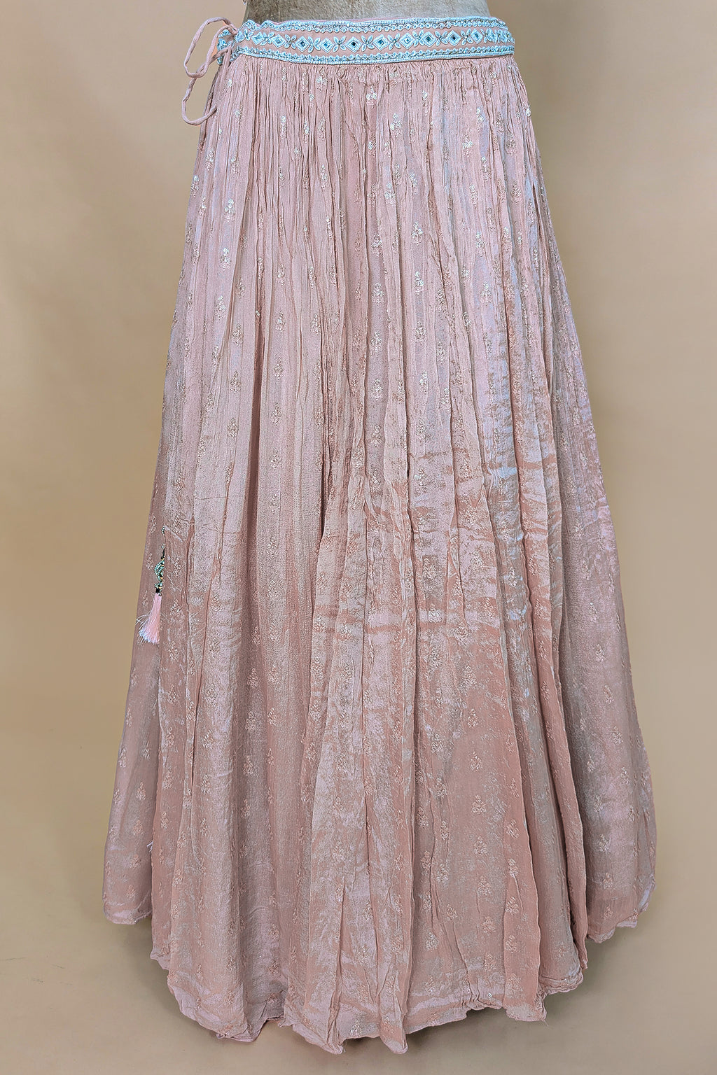 Dusty Peach Chinon Chiffon Silk Lehenga with Embroidery