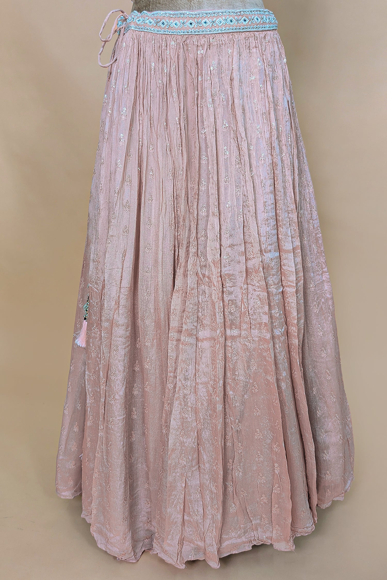 Dusty Peach Chinon Chiffon Silk Lehenga with Embroidery