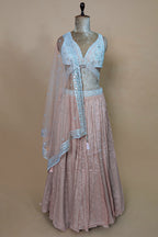 Dusty Peach Chinon Chiffon Silk Lehenga with Embroidery