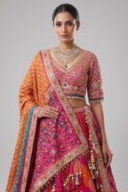 Multi Colored Silk Traditional Patola Lehenga with Handwork