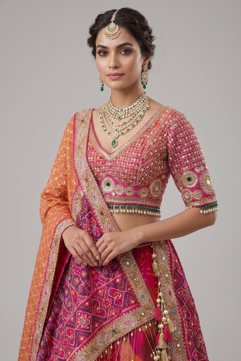 Multi Colored Silk Traditional Patola Lehenga with Handwork