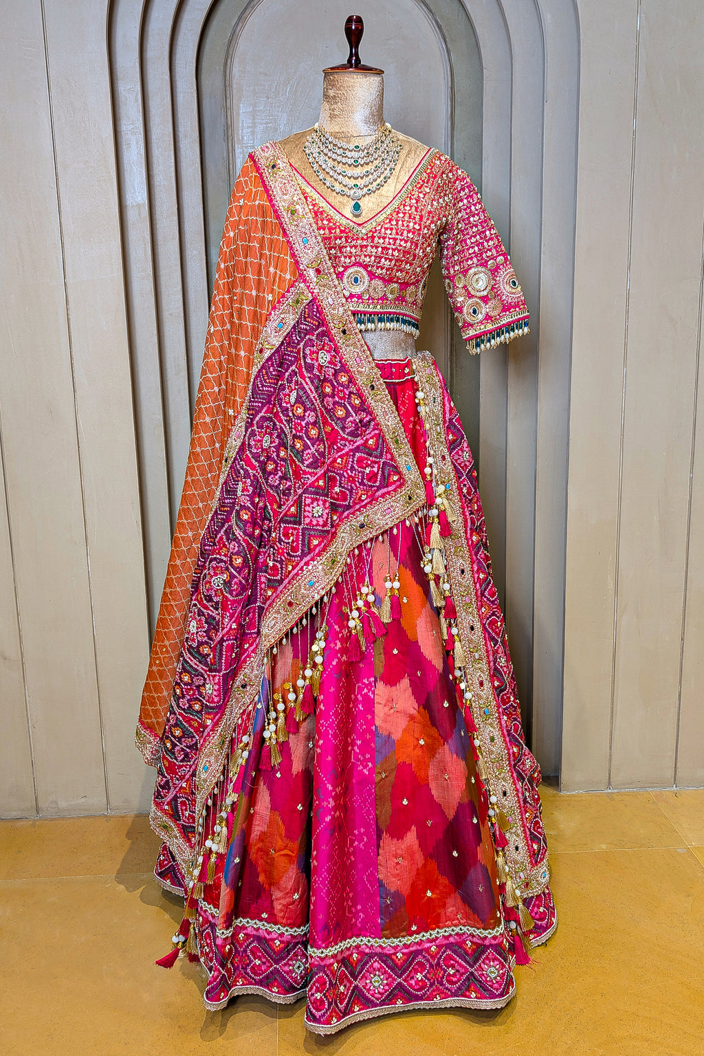 Multi Colored Silk Traditional Patola Lehenga with Handwork