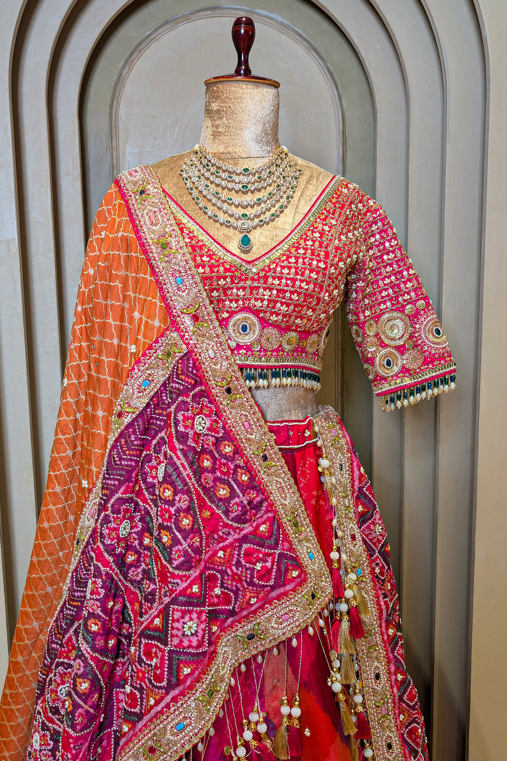 Multi Colored Silk Traditional Patola Lehenga with Handwork