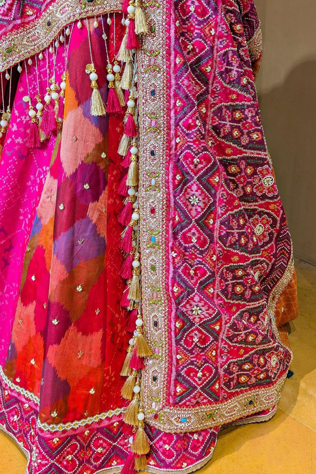 Multi Colored Silk Traditional Patola Lehenga with Handwork