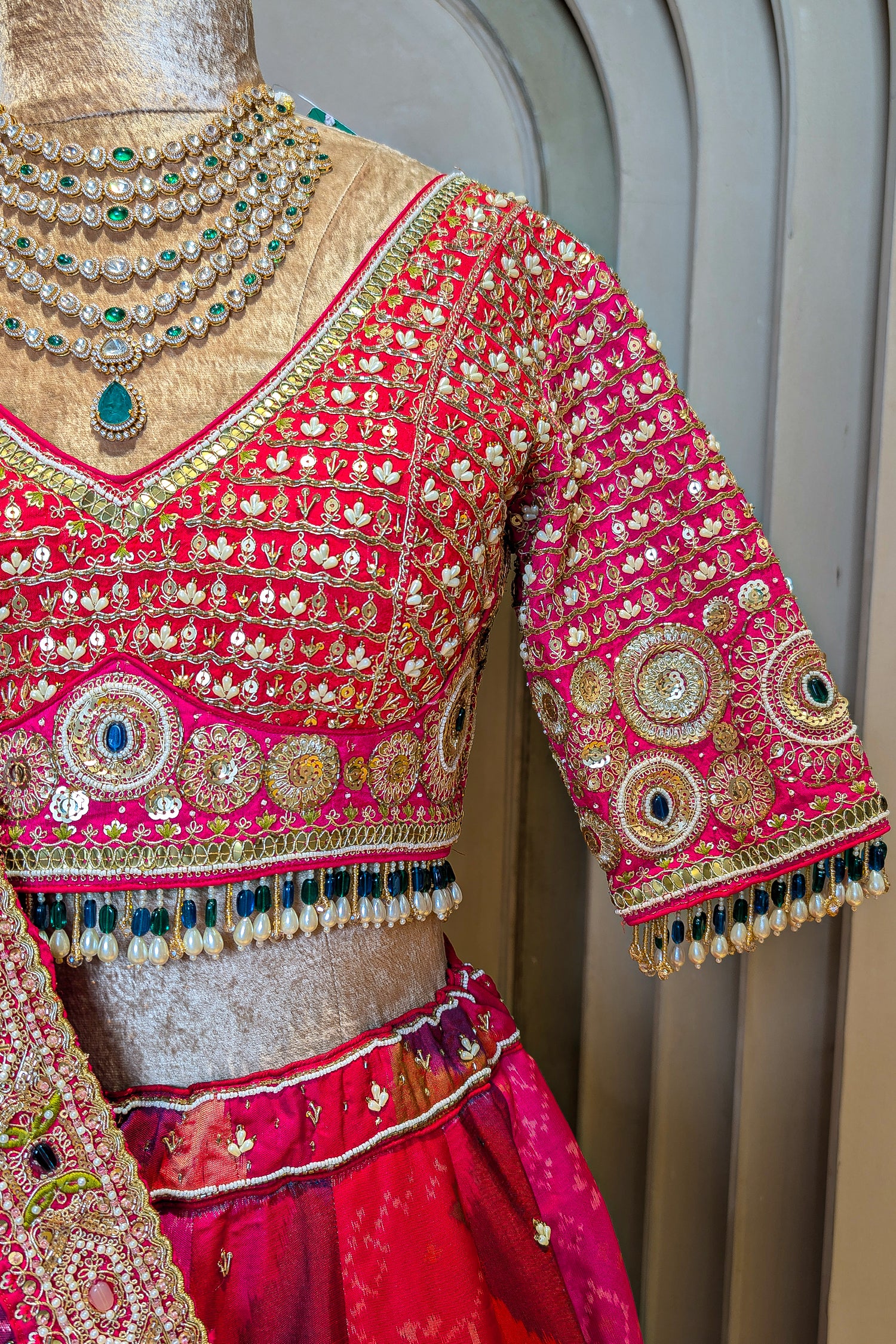 Multi Colored Silk Traditional Patola Lehenga with Handwork
