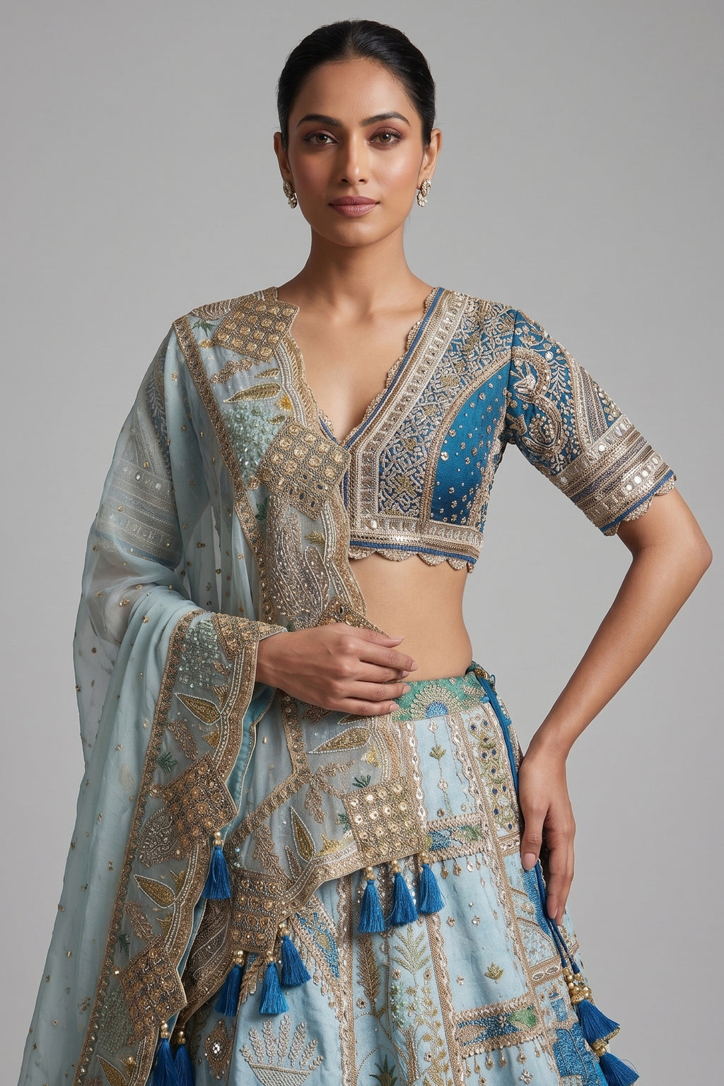 Blue Ombre Silk Embroidered Worked Lehenga