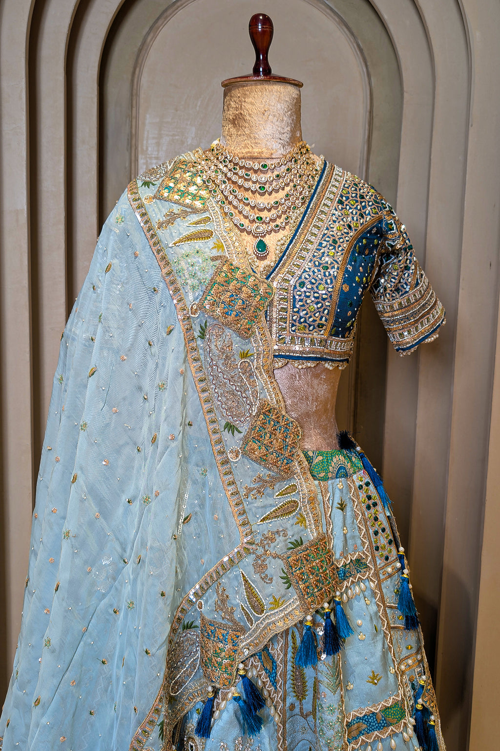 Blue Ombre Silk Embroidered Worked Lehenga