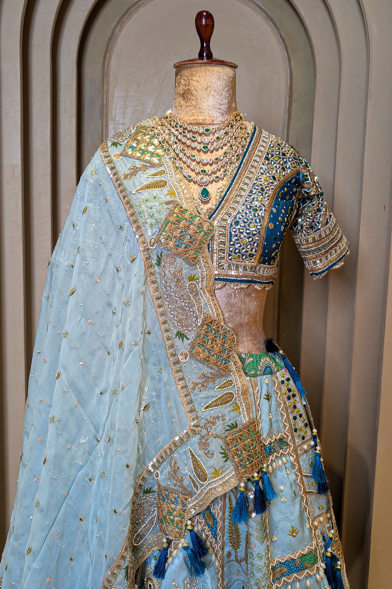 Blue Ombre Silk Embroidered Worked Lehenga