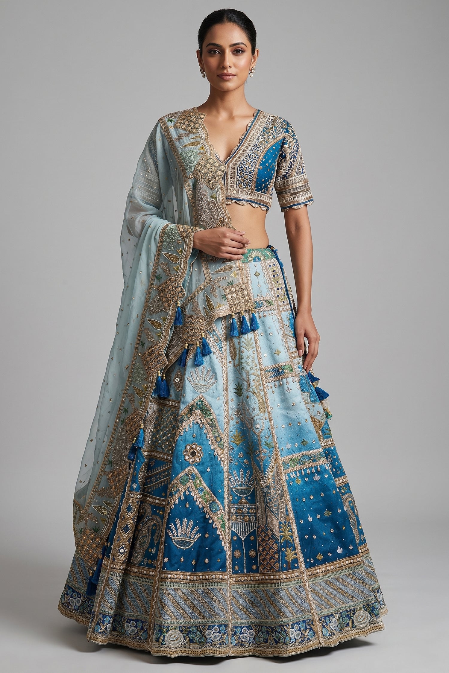 Blue Ombre Silk Embroidered Worked Lehenga