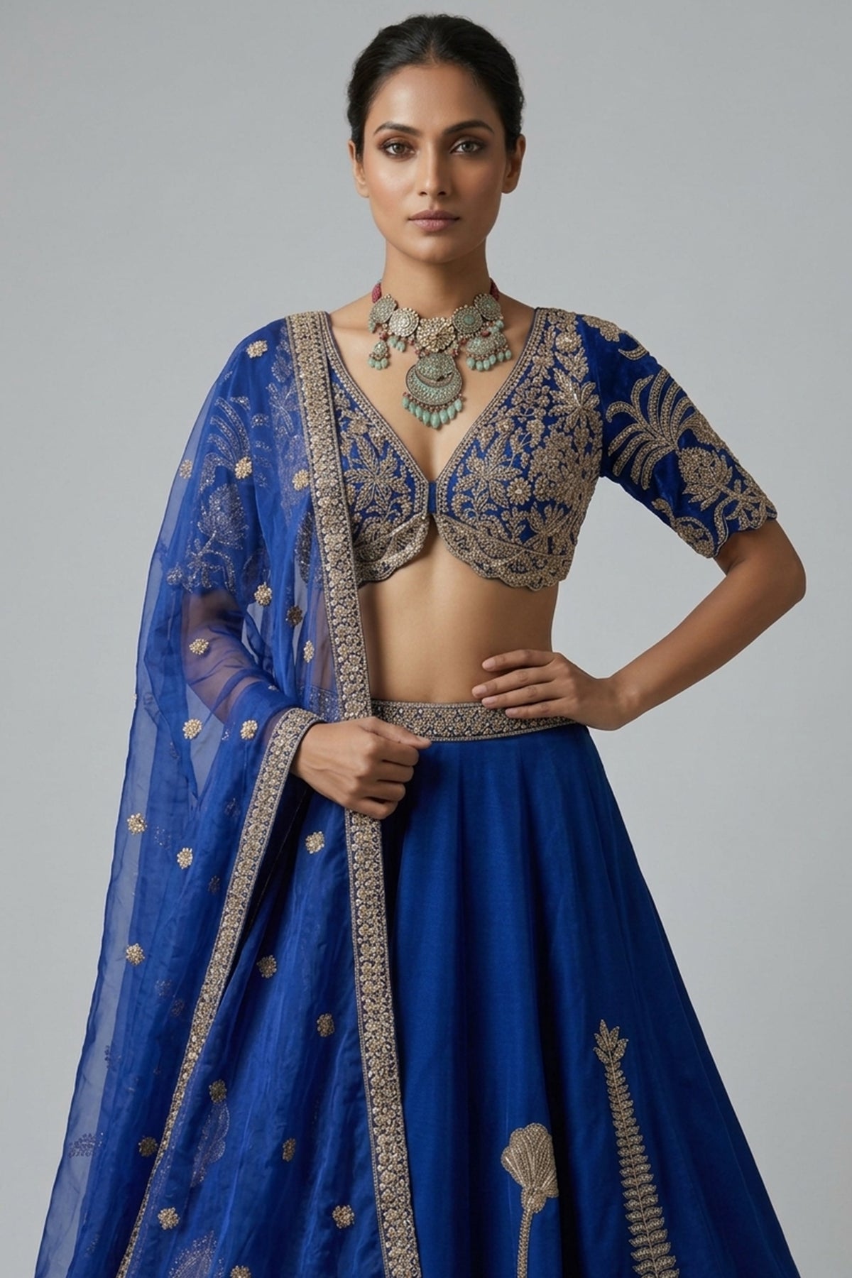 Blue Silk Cutdana and Sequin Worked Lehenga