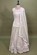 Beige Chiffon Silk Thread Embroidered and Beaded Chaniya Choli