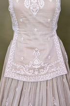 Beige Chiffon Silk Thread Embroidered and Beaded Chaniya Choli