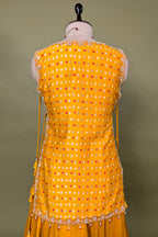 Yellow Chiffon Silk Lehenga with Bandhej Long Top