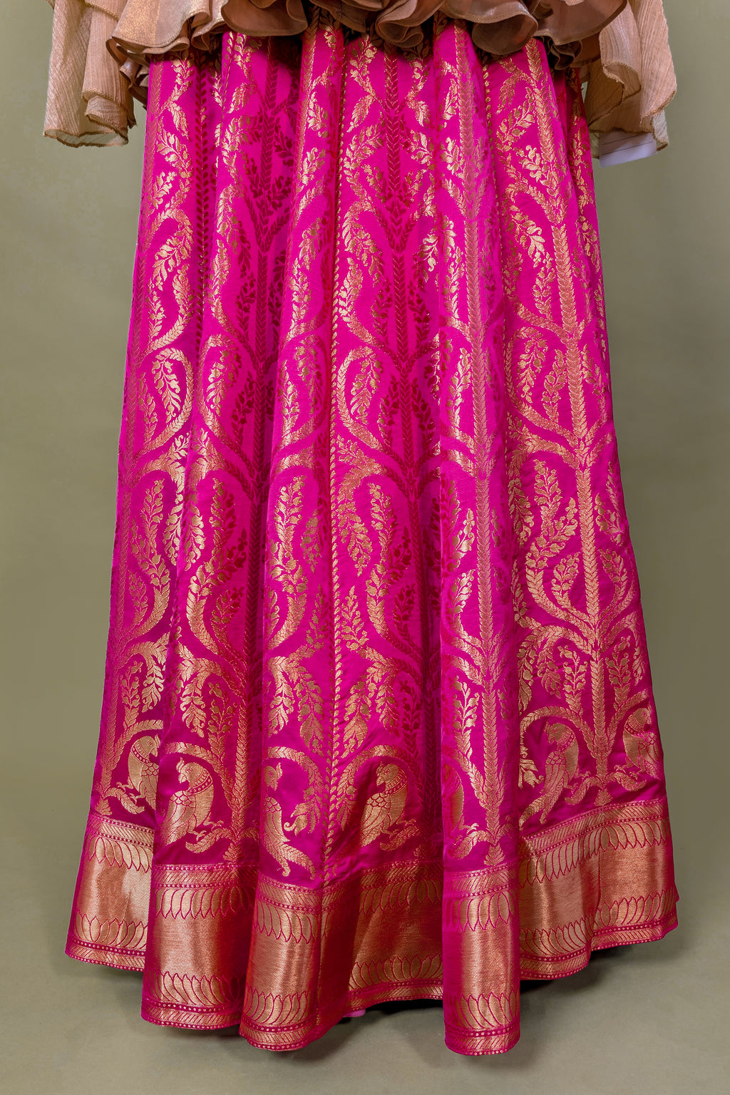 Rani Pink Banarasi Silk Woven Peplum Lehenga Set