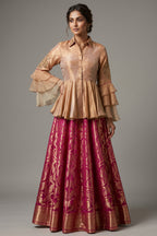 Rani Pink Banarasi Silk Woven Peplum Lehenga Set