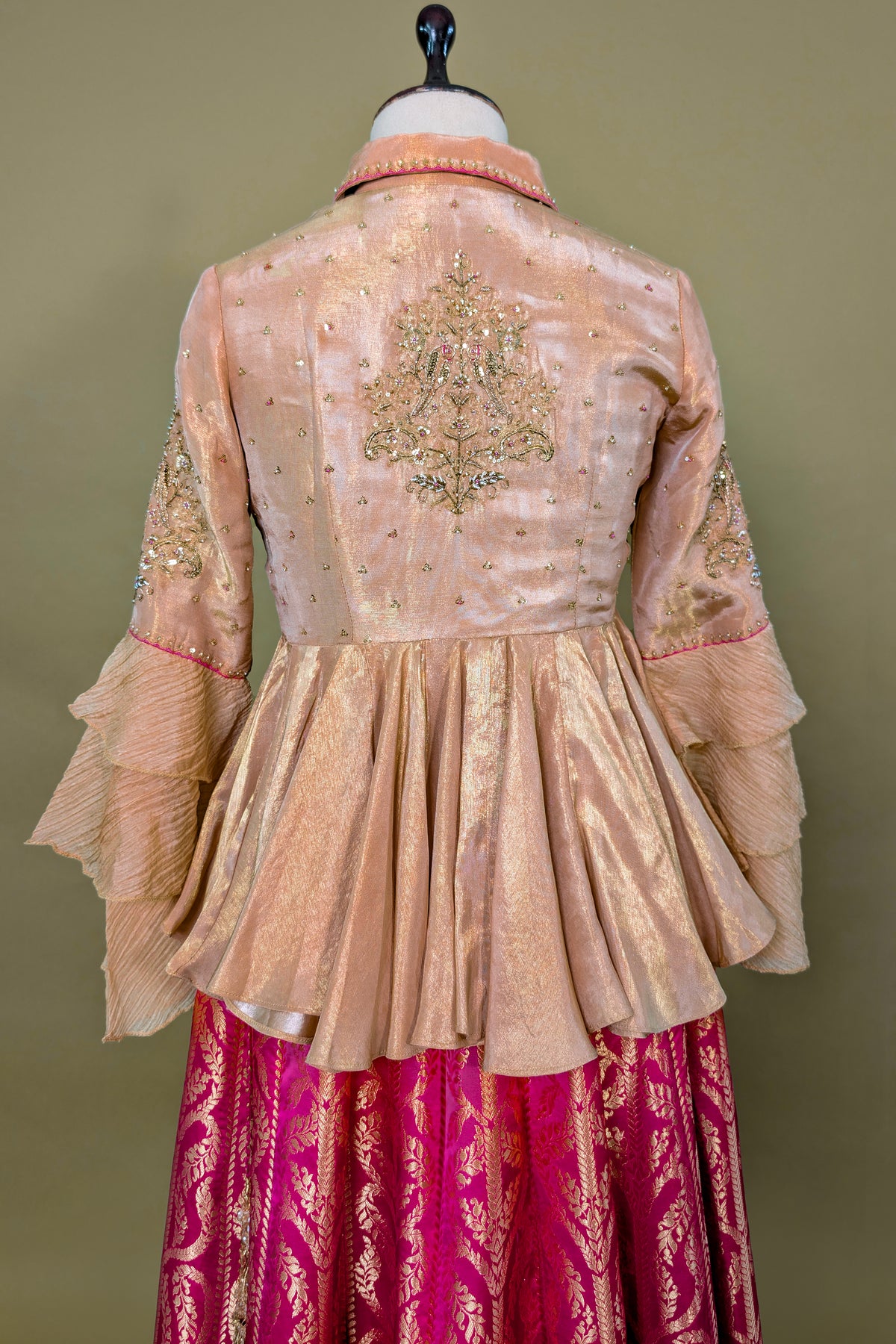 Rani Pink Banarasi Silk Woven Peplum Lehenga Set