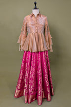 Rani Pink Banarasi Silk Woven Peplum Lehenga Set