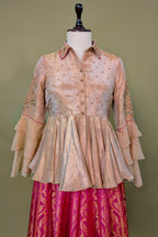 Rani Pink Banarasi Silk Woven Peplum Lehenga Set