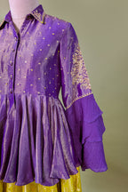 Lemon Yellow Banarasi Silk Woven Peplum Lehenga Set