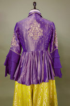 Lemon Yellow Banarasi Silk Woven Peplum Lehenga Set