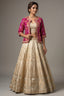 Beige Tissue Woven Crop Top Lehenga with Bandhej Jacket
